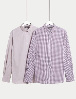 

Mens M&S Collection 2pk Slim Fit Easy Iron Gingham Shirts - Burgundy Mix, Burgundy Mix