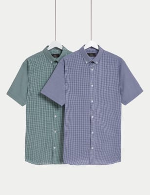 

Mens M&S Collection 2pk Regular Fit Easy Iron Checked Shirts - Green Mix, Green Mix