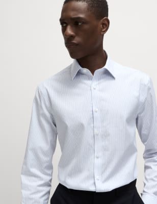 

Mens M&S SARTORIAL Slim Fit Luxury Cotton Striped Shirt - White/Med Blue, White/Med Blue