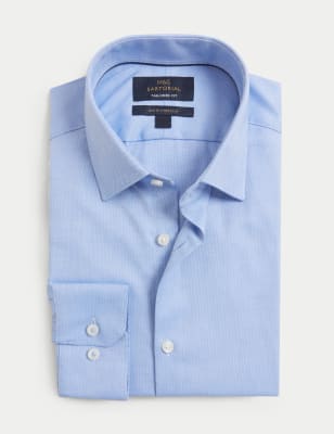 

Mens M&S SARTORIAL Tailored Fit Cotton Rich Stretch Shirt - Blue, Blue