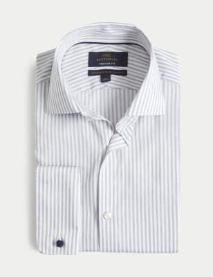 

M&S SARTORIAL Camisa de rayas de ajuste estándar de algodón premium con puño dobleMens - Mid Grey, Mid Grey