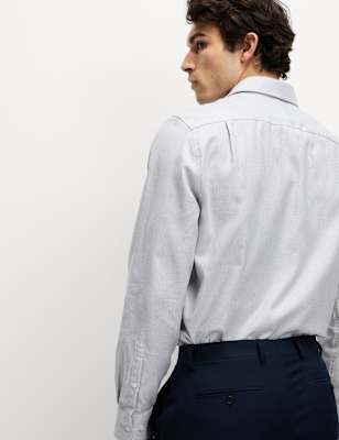 

Mens M&S SARTORIAL Regular Fit Luxury Pure Cotton Textured Shirt, Grey Mix