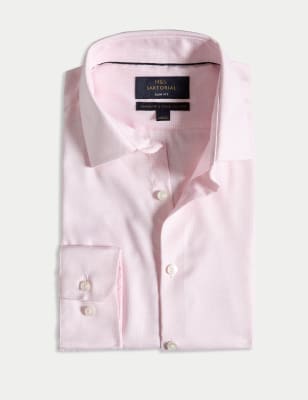 

Mens M&S SARTORIAL Slim Fit Luxury Pure Cotton Textured Shirt - Pink, Pink