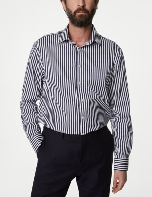 

Mens M&S SARTORIAL Regular Fit Easy Iron Luxury Cotton Bold Stripe Shirt - Navy Mix, Navy Mix