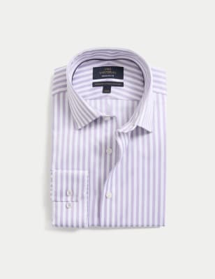 

Mens M&S SARTORIAL Regular Fit Easy Iron Luxury Cotton Bold Stripe Shirt - Lilac Mix, Lilac Mix