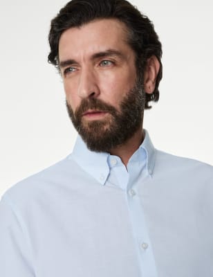 

Mens M&S SARTORIAL Normal geschnittenes, gewebtes Hemd aus edler Leinenmischung - Blue, Blue