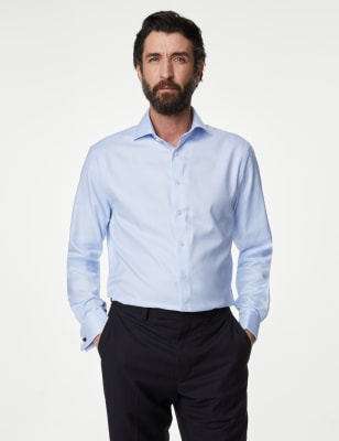 

Mens M&S SARTORIAL Regular Fit Luxury Cotton Double Cuff Twill Shirt - Blue, Blue