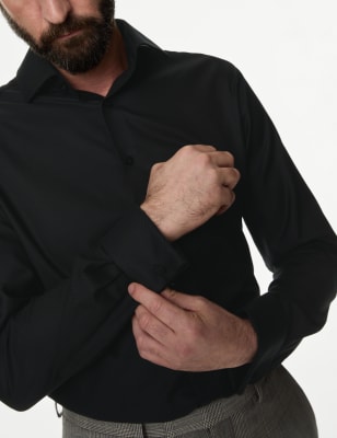 

Mens M&S SARTORIAL Regular Fit Luxury Cotton Double Cuff Twill Shirt - Black, Black