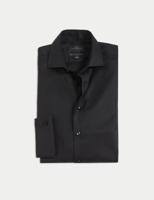 

Mens M&S SARTORIAL Regular Fit Luxury Cotton Double Cuff Twill Shirt - Black, Black