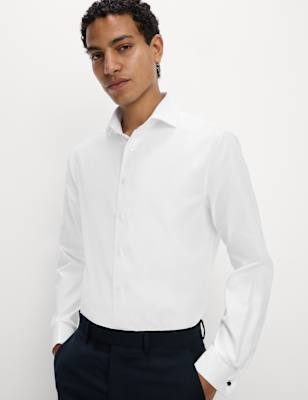 

M&S SARTORIAL Camisa de sarga de ajuste estándar de algodón premium con puño dobleMens - White, White