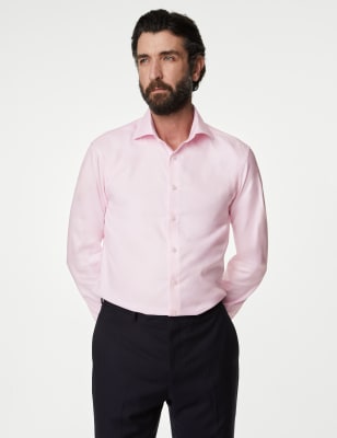

Mens M&S SARTORIAL Slim Fit Luxury Cotton Double Cuff Twill Shirt - Pink, Pink
