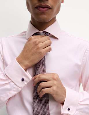 

Mens M&S SARTORIAL Slim Fit Luxury Cotton Double Cuff Twill Shirt - Pink, Pink