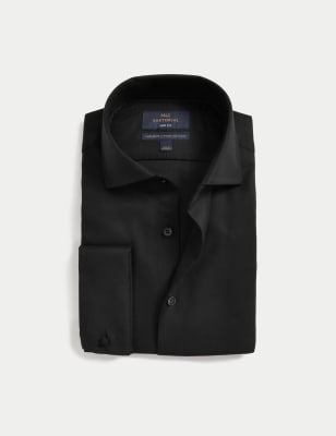 

Mens M&S SARTORIAL Slim Fit Luxury Cotton Double Cuff Twill Shirt - Black, Black