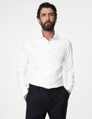 

Mens M&S SARTORIAL Slim Fit Luxury Cotton Double Cuff Twill Shirt - White, White