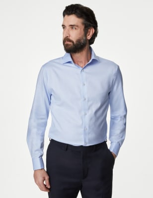 

Mens M&S SARTORIAL Tailored Fit Luxury Cotton Double Cuff Twill Shirt - Blue, Blue