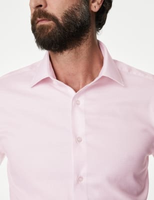 

M&S SARTORIAL Camisa texturizada ajustada de planchado fácil de algodón premiumMens - Pink Mix, Pink Mix