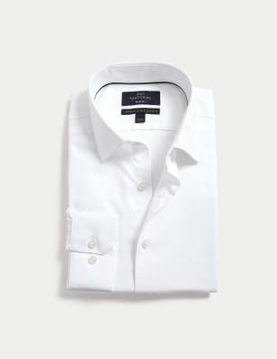 

Mens M&S SARTORIAL Slim Fit Easy Iron Pure Cotton Twill Shirt - White, White