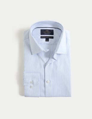

Mens M&S SARTORIAL Regular Fit Easy Iron Pure Cotton Striped Shirt - Blue, Blue
