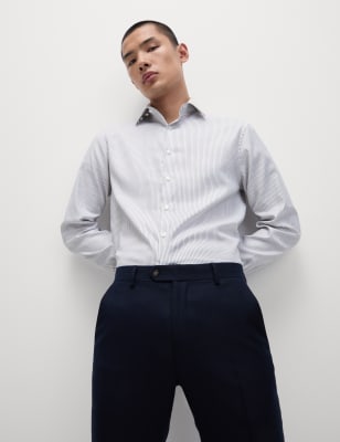 

Mens M&S SARTORIAL Normal geschnittenes Hemd aus edler Baumwolle mit Streifenmuster - Neutral, Neutral