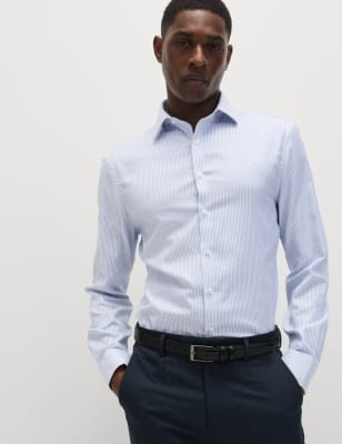 

Mens M&S SARTORIAL Tailored Fit Luxury Pure Cotton Striped Shirt - Blue Mix, Blue Mix