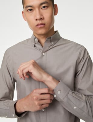 

M&S Collection Camisa ajustada de algodón 360 Flex™ elásticaMens - Onyx, Onyx