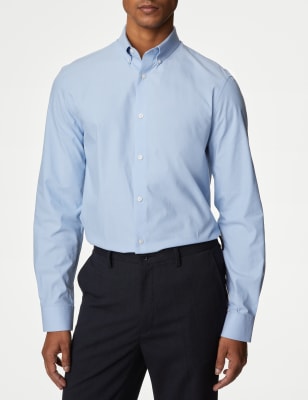 

Mens M&S Collection Slim Fit Cotton Stretch 360 Flex™ Shirt - Blue, Blue