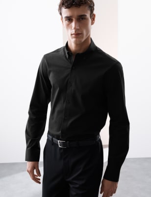 

Mens Autograph Slim Fit Cotton Stretch 360 Flex™ Shirt, Black