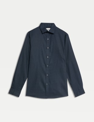 

Mens M&S Collection Slim Fit Non Iron Pure Cotton Polka Dot Shirt - Navy Mix, Navy Mix