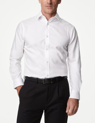 

Mens M&S Collection Slim Fit Non Iron Pure Cotton Printed Shirt - White Mix, White Mix