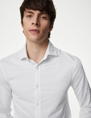 

Mens M&S Collection Slim Fit Easy Iron Jersey Shirt - White, White