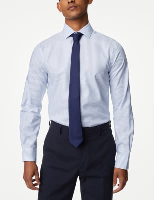 

Mens M&S Collection Normal geschnittenes, bügelfreies, gestreiftes Hemd aus reiner Baumwolle - Blue, Blue