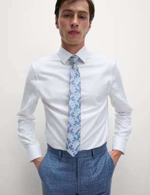 

Mens M&S Collection 4pc Slim Fit Easy Iron Shirt and Tie Set, White/Med Blue