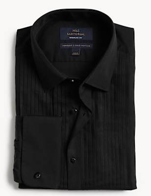 

Mens M&S SARTORIAL Regular Fit Pure Cotton Double Cuff Dress Shirt - Black, Black