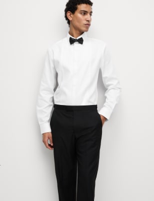 

Mens M&S Collection Schmal geschnittenes Hemdkleid aus Baumwolle mit Fliege - White, White