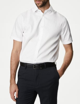 

Mens M&S Collection Normal geschnittenes, bügelfreies Hemd aus reiner Baumwolle mit Muster - White Mix, White Mix