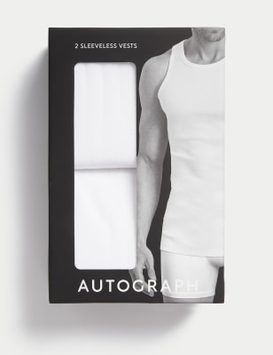 

Mens Autograph 2pk Supima® Cotton Drop Needle Sleeveless Vest Box - White, White