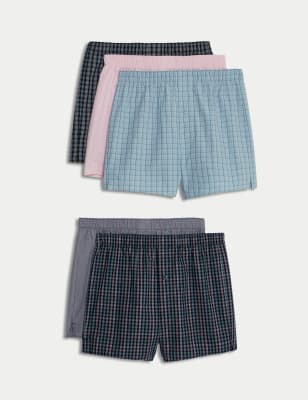 

Mens M&S Collection 5pk Pure Cotton Checked StayNew™ Checked Woven Boxers - Navy Mix, Navy Mix