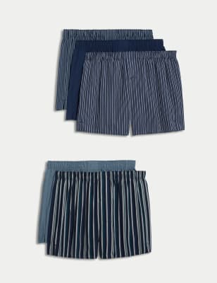 

Mens M&S Collection 5pk Pure Cotton StayNew™ Woven Boxers - Navy Mix, Navy Mix