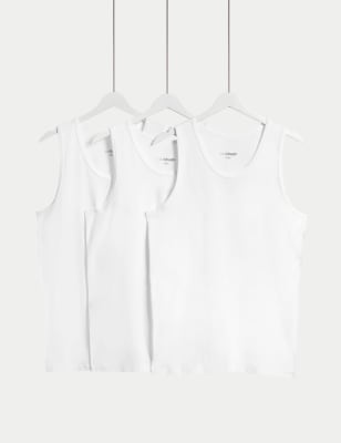 

Mens M&S Collection 3pk Cotton Stretch Cool & Fresh™ Vests - White, White