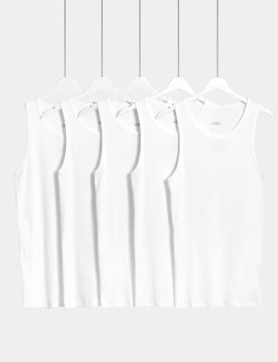 

Mens M&S Collection 5pk Essential Cotton Sleeveless Vests - White, White