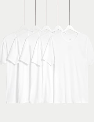 

Mens M&S Collection 5pk Essential Cotton T-Shirt Vests - White, White