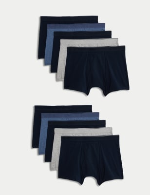 

Mens M&S Collection 10pk Cotton Rich Cool & Fresh™ Trunks, Denim Mix