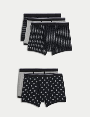 

Mens M&S Collection 5pk Cool & Fresh™ Cotton Rich Trunks - Black/Grey, Black/Grey