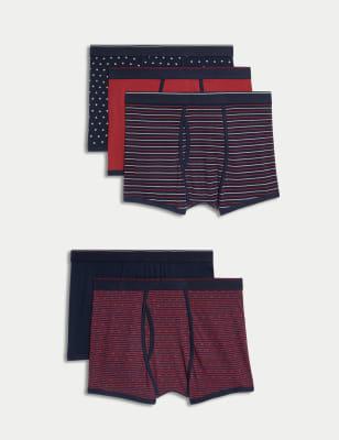 

Mens M&S Collection 5pk Cotton Rich Stretch Cool & Fresh™ Valentines Trunks - Black Mix, Black Mix