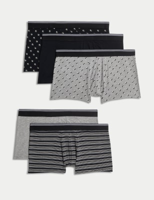 

M&S Collection Pack de 5 calzoncillos a la cadera de algodón Cool & Fresh™ elásticosMens - Black/Grey, Black/Grey