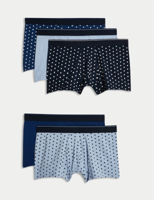 

Mens M&S Collection 5pk Cotton Rich Polka Dot Print Hipsters, Blue Mix