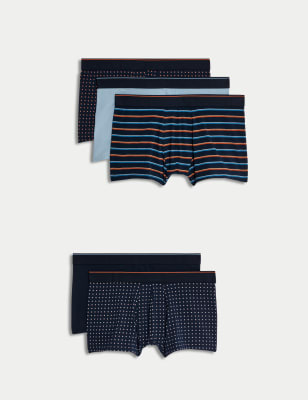

M&S Collection Pack de 5 calzoncillos a la cadera Cool & Fresh™ de algodónMens - Blue Mix, Blue Mix