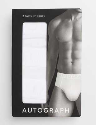 

Mens Autograph 3pk Supima® Cotton Drop Needle Brief Box - White, White