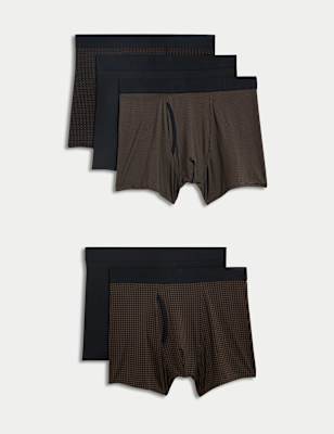 

Mens Autograph 5pk Microskin Monochrome Geometric Trunks - Black Mix, Black Mix