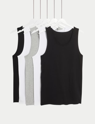 

Mens Classic 5pk Pure Cotton Sleeveless Vests - Black/Grey, Black/Grey